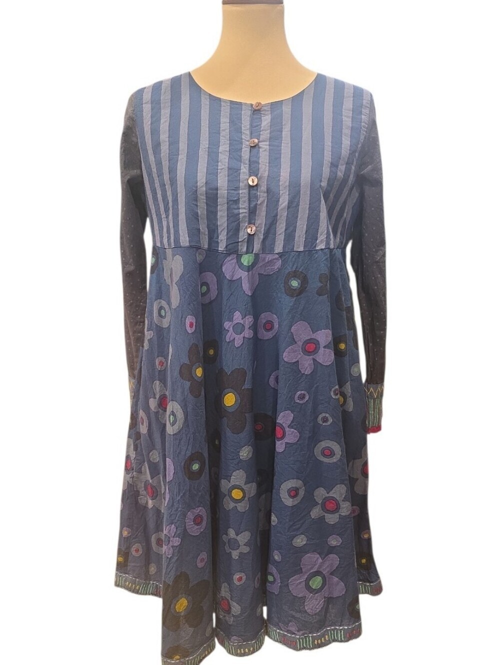 Gudrun Sjoden 2015 Bess Dress Stripe and Floral 100% Cotton Embroidered